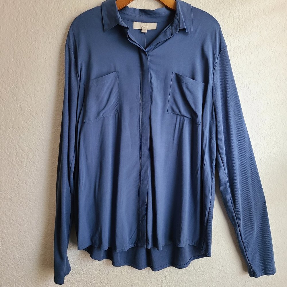 LOFT Blue Blouse Button Down Long Sleeve